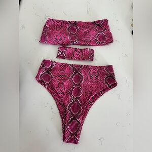 Pink Snake Print Bikini Set